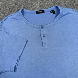 Theory T Shirt XXL Light Blue Henley Style Short Sleeve‎ Casual 1/4 Button Men's